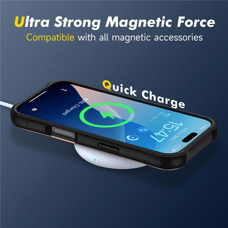 Transparent Aluminum Alloy Magnetic Case – MagSafe, Hybrid Shockproof & Wireless Charging Cover for iPhone 16 / 17 Series