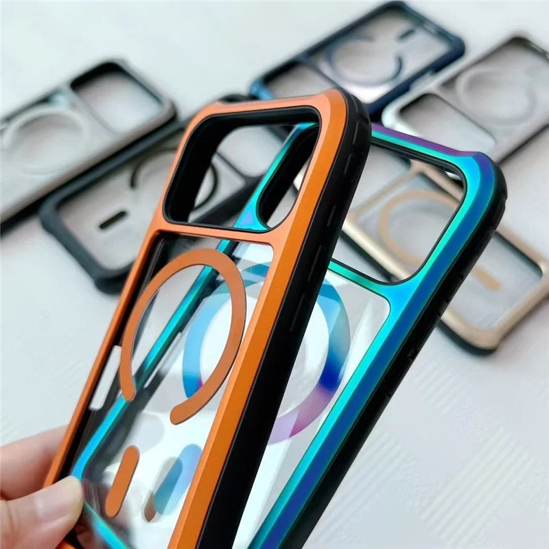 Transparent Aluminum Alloy Magnetic Case – MagSafe, Hybrid Shockproof & Wireless Charging Cover for iPhone 16 / 17 Series