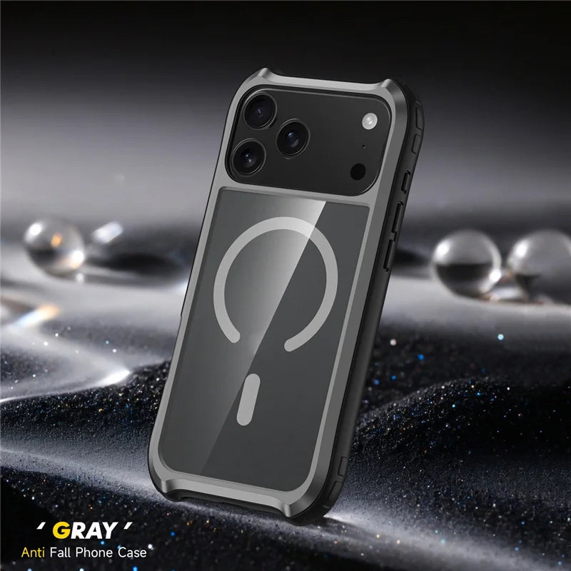 Transparent Aluminum Alloy Magnetic Case – MagSafe, Hybrid Shockproof & Wireless Charging Cover for iPhone 16 / 17 Series