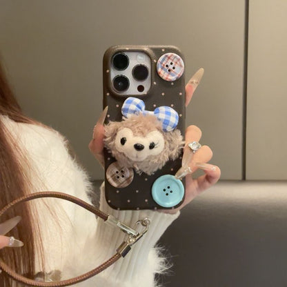 Cute Plush Doll Phone Case with Lanyard – Protective Cover for iPhone 11 / 12 / 13 / 14 / 15 / 16 Series