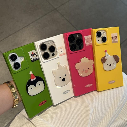 Cute Dog Square Soft Phone Case – Protective Cover for iPhone 11 / 12 / 13 / 14 / 15 / 16 Series