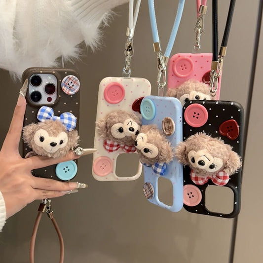 Cute Plush Doll Phone Case with Lanyard – Protective Cover for iPhone 11 / 12 / 13 / 14 / 15 / 16 Series