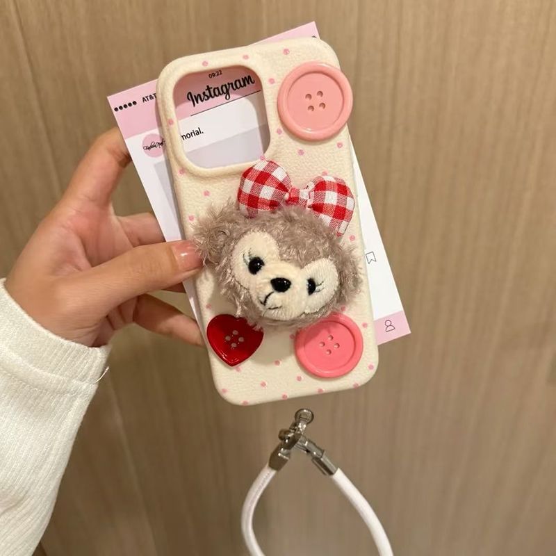 Cute Plush Doll Phone Case with Lanyard – Protective Cover for iPhone 11 / 12 / 13 / 14 / 15 / 16 Series