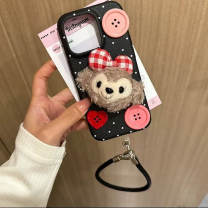 Cute Plush Doll Phone Case with Lanyard – Protective Cover for iPhone 11 / 12 / 13 / 14 / 15 / 16 Series