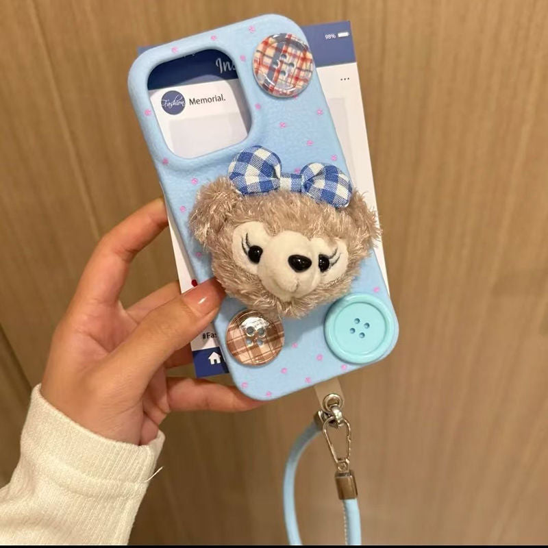 Cute Plush Doll Phone Case with Lanyard – Protective Cover for iPhone 11 / 12 / 13 / 14 / 15 / 16 Series