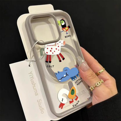 Cute Cartoon Animal MagSafe Hard Case – Protective Cover for iPhone 11 / 12 / 13 / 14 / 15 / 16 Series