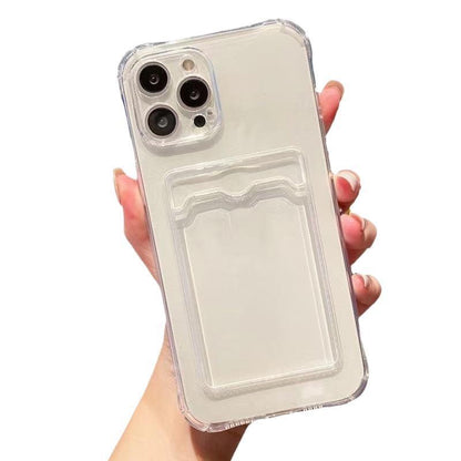 Minimalist Transparent Card Holder TPU Shockproof Soft Case – Protective Cover for iPhone 11 / 12 / 13 / 14 / 15 / 16 Series