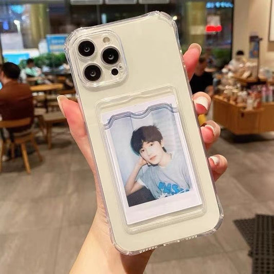 Minimalist Transparent Card Holder TPU Shockproof Soft Case – Protective Cover for iPhone 11 / 12 / 13 / 14 / 15 / 16 Series