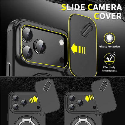 Rotating Ring Stand Holder Case with Lens Protection – Hybrid Shockproof Back Cover for iPhone 14–17 Series