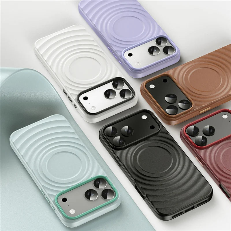 Wave Ribbon PU Leather Magnetic Case – MagSafe Wireless Charging Solid Color Cover for iPhone 14–17 Series