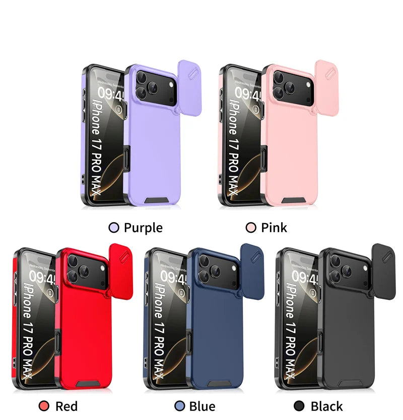 Slide Window Camera Lens Protection Case – Shockproof Matte Hard Cover for iPhone 14–17 Series