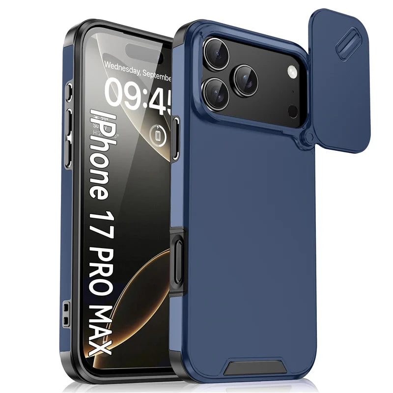 Slide Window Camera Lens Protection Case – Shockproof Matte Hard Cover for iPhone 14–17 Series