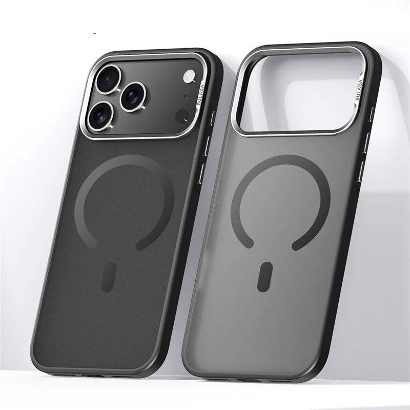 Luxury Alloy Lens Frame Matte MagSafe Case – Translucent Hybrid Shockproof Cover for iPhone 17 Series