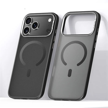 Luxury Alloy Lens Frame Matte MagSafe Case – Translucent Hybrid Shockproof Cover for iPhone 17 Series