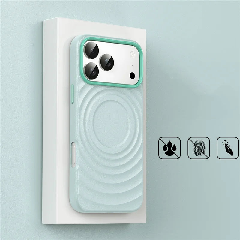 Wave Ribbon PU Leather Magnetic Case – MagSafe Wireless Charging Solid Color Cover for iPhone 14–17 Series