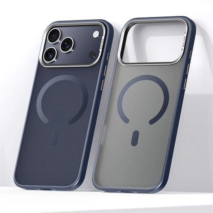 Luxury Alloy Lens Frame Matte MagSafe Case – Translucent Hybrid Shockproof Cover for iPhone 17 Series