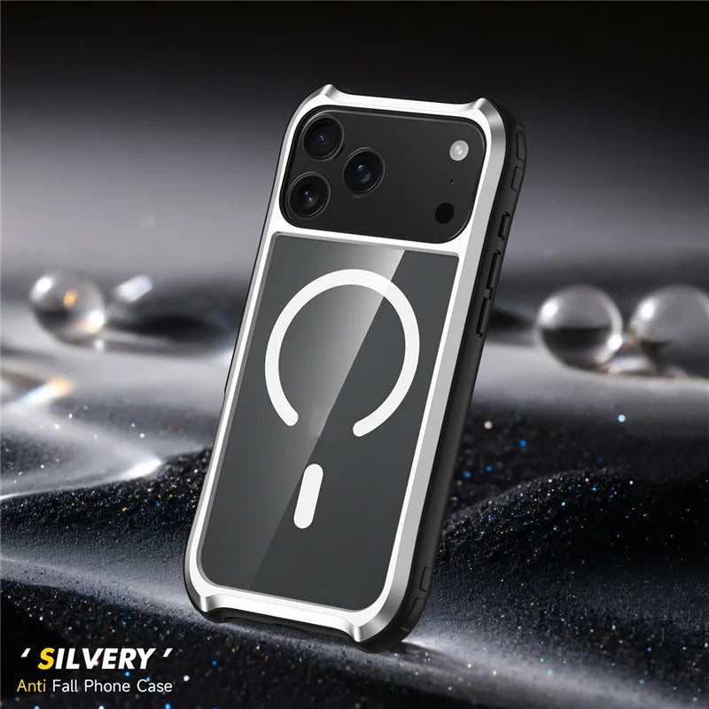 Transparent Aluminum Alloy Magnetic Case – MagSafe, Hybrid Shockproof & Wireless Charging Cover for iPhone 16 / 17 Series