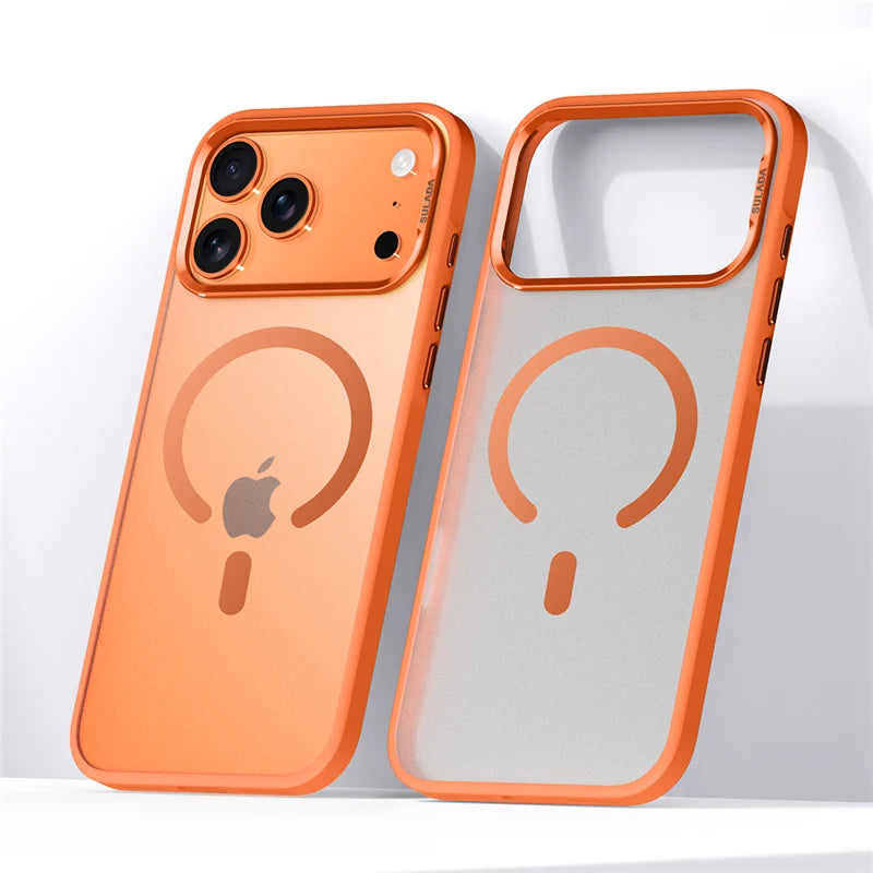 Luxury Alloy Lens Frame Matte MagSafe Case – Translucent Hybrid Shockproof Cover for iPhone 17 Series