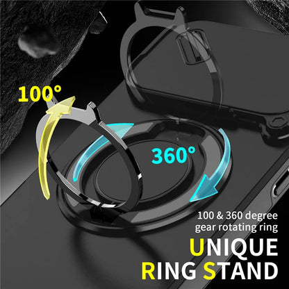 Rotating Ring Stand Holder Case with Lens Protection – Hybrid Shockproof Back Cover for iPhone 14–17 Series