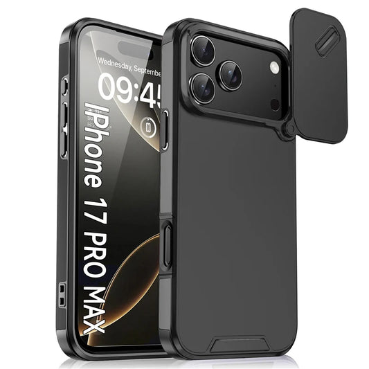 Slide Window Camera Lens Protection Case – Shockproof Matte Hard Cover for iPhone 14–17 Series