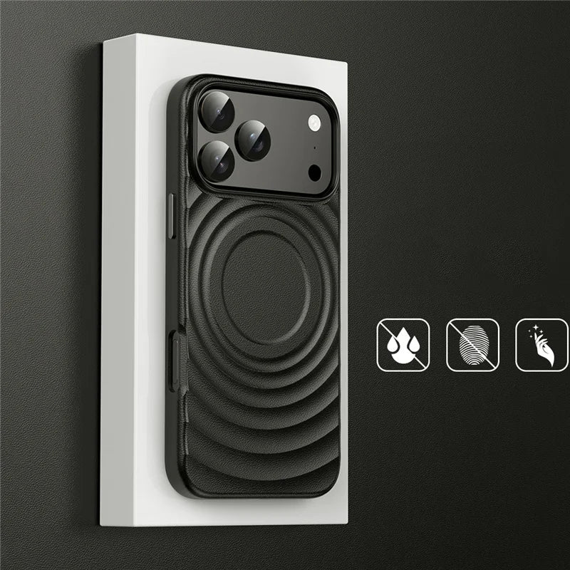 Wave Ribbon PU Leather Magnetic Case – MagSafe Wireless Charging Solid Color Cover for iPhone 14–17 Series