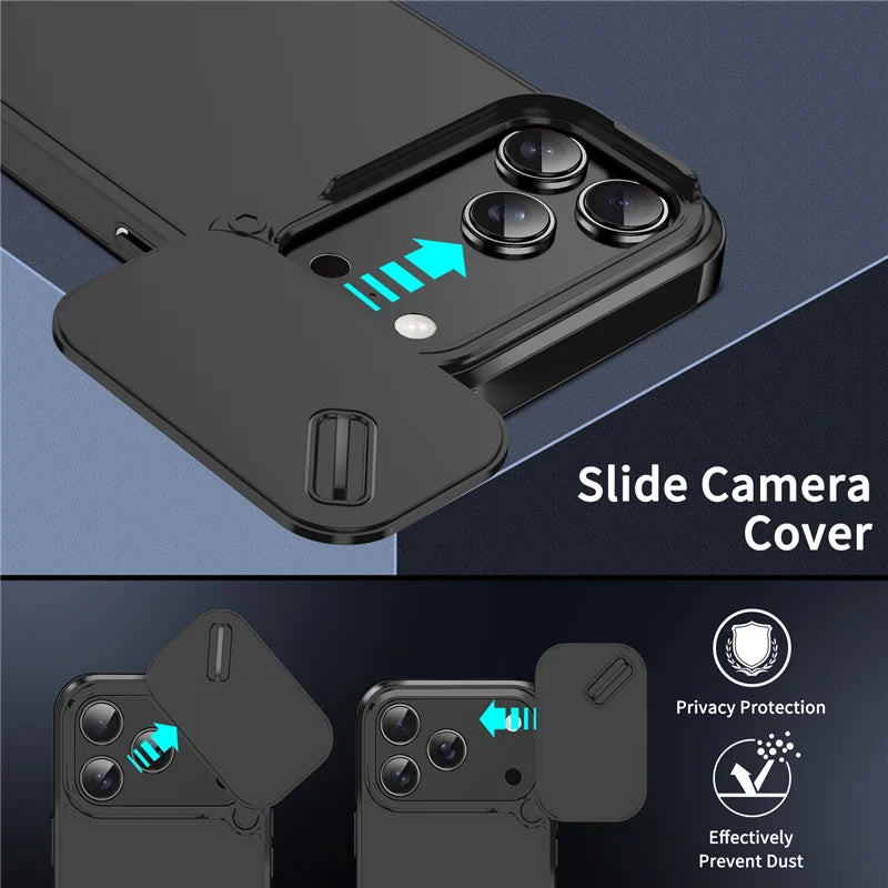 Slide Window Camera Lens Protection Case – Shockproof Matte Hard Cover for iPhone 14–17 Series