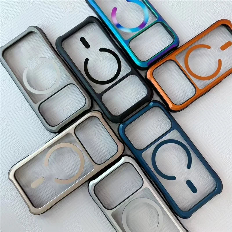 Transparent Aluminum Alloy Magnetic Case – MagSafe, Hybrid Shockproof & Wireless Charging Cover for iPhone 16 / 17 Series