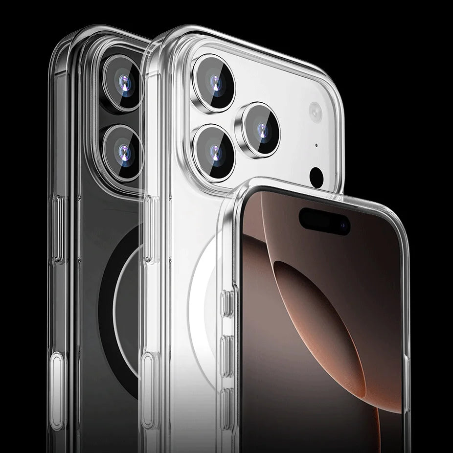 Transparent MagSafe Case with Active Touch Camera Button – Clear Shockproof Cover for iPhone 14–17 Series