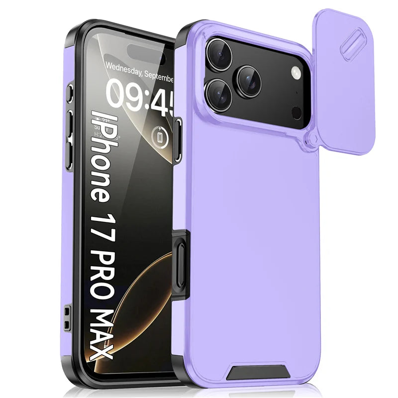 Slide Window Camera Lens Protection Case – Shockproof Matte Hard Cover for iPhone 14–17 Series