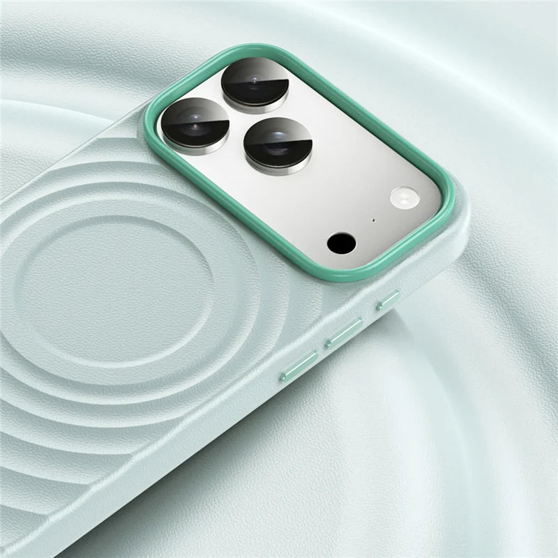 Wave Ribbon PU Leather Magnetic Case – MagSafe Wireless Charging Solid Color Cover for iPhone 14–17 Series