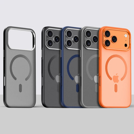 Luxury Alloy Lens Frame Matte MagSafe Case – Translucent Hybrid Shockproof Cover for iPhone 17 Series