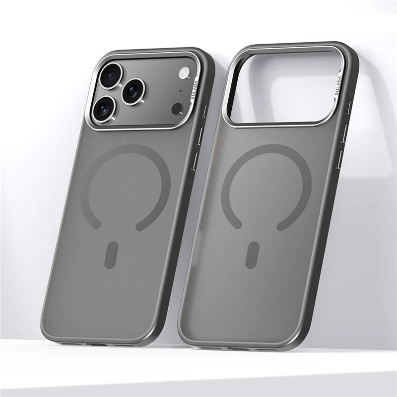 Luxury Alloy Lens Frame Matte MagSafe Case – Translucent Hybrid Shockproof Cover for iPhone 17 Series
