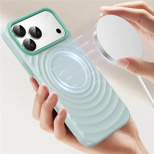 Wave Ribbon PU Leather Magnetic Case – MagSafe Wireless Charging Solid Color Cover for iPhone 14–17 Series