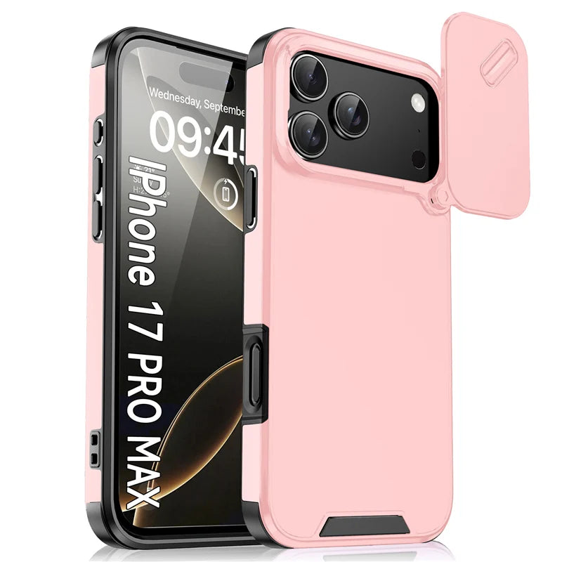 Slide Window Camera Lens Protection Case – Shockproof Matte Hard Cover for iPhone 14–17 Series