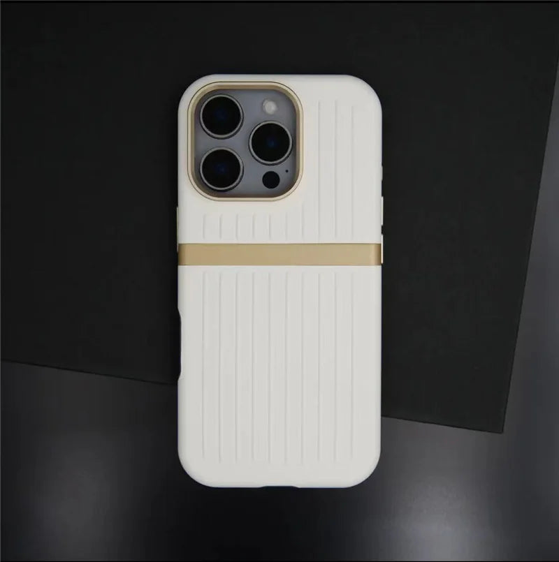 Contrasting Stripes PU Leather MagSafe Case – Shockproof Wireless Charging Cover for iPhone 14–17 Series