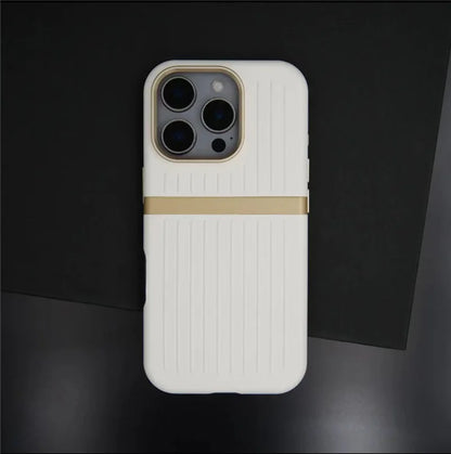 Contrasting Stripes PU Leather MagSafe Case – Shockproof Wireless Charging Cover for iPhone 14–17 Series