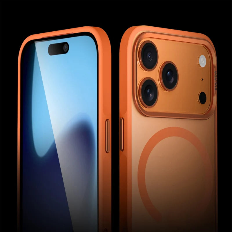 Luxury Alloy Lens Frame Matte MagSafe Case – Translucent Hybrid Shockproof Cover for iPhone 17 Series