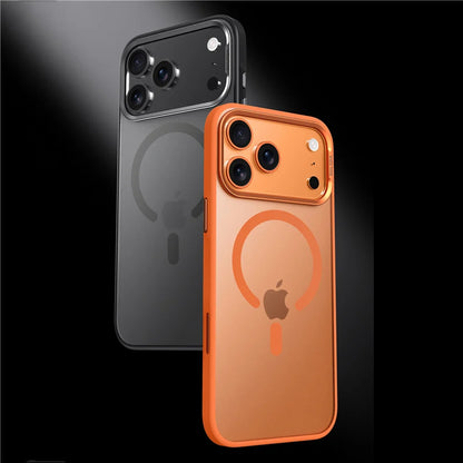 Luxury Alloy Lens Frame Matte MagSafe Case – Translucent Hybrid Shockproof Cover for iPhone 17 Series