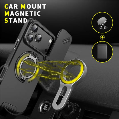 Rotating Ring Stand Holder Case with Lens Protection – Hybrid Shockproof Back Cover for iPhone 14–17 Series