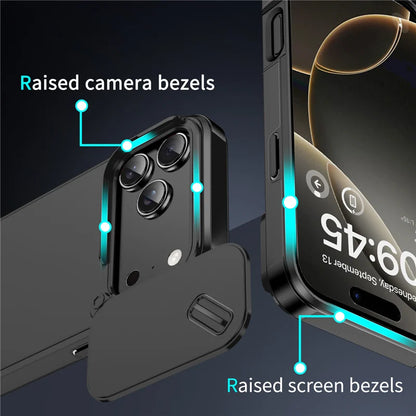 Slide Window Camera Lens Protection Case – Shockproof Matte Hard Cover for iPhone 14–17 Series