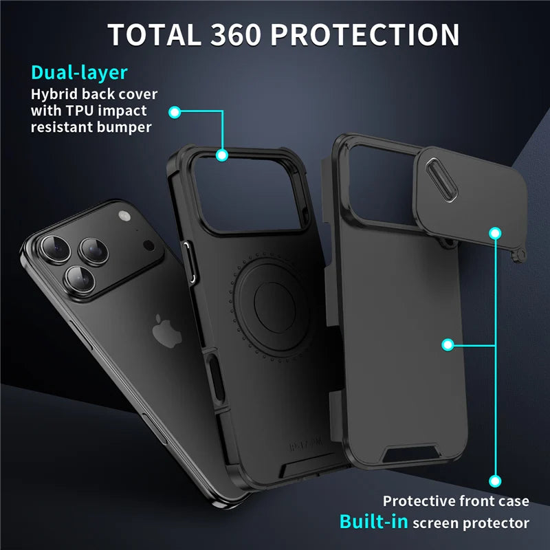 Slide Window Camera Lens Protection Case – Shockproof Matte Hard Cover for iPhone 14–17 Series