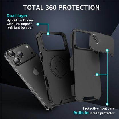 Slide Window Camera Lens Protection Case – Shockproof Matte Hard Cover for iPhone 14–17 Series